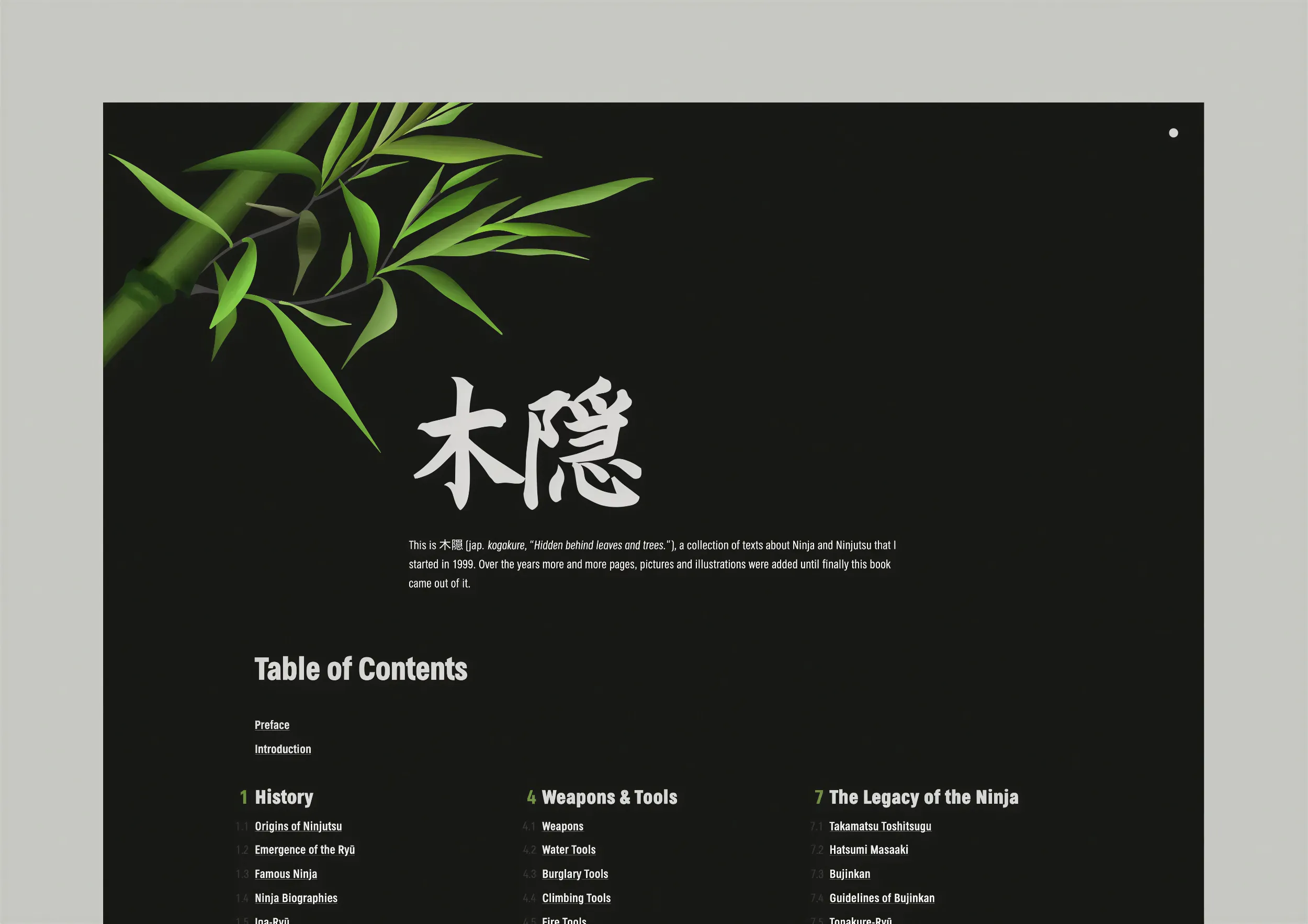 Ninjutsu Book homepage light mode