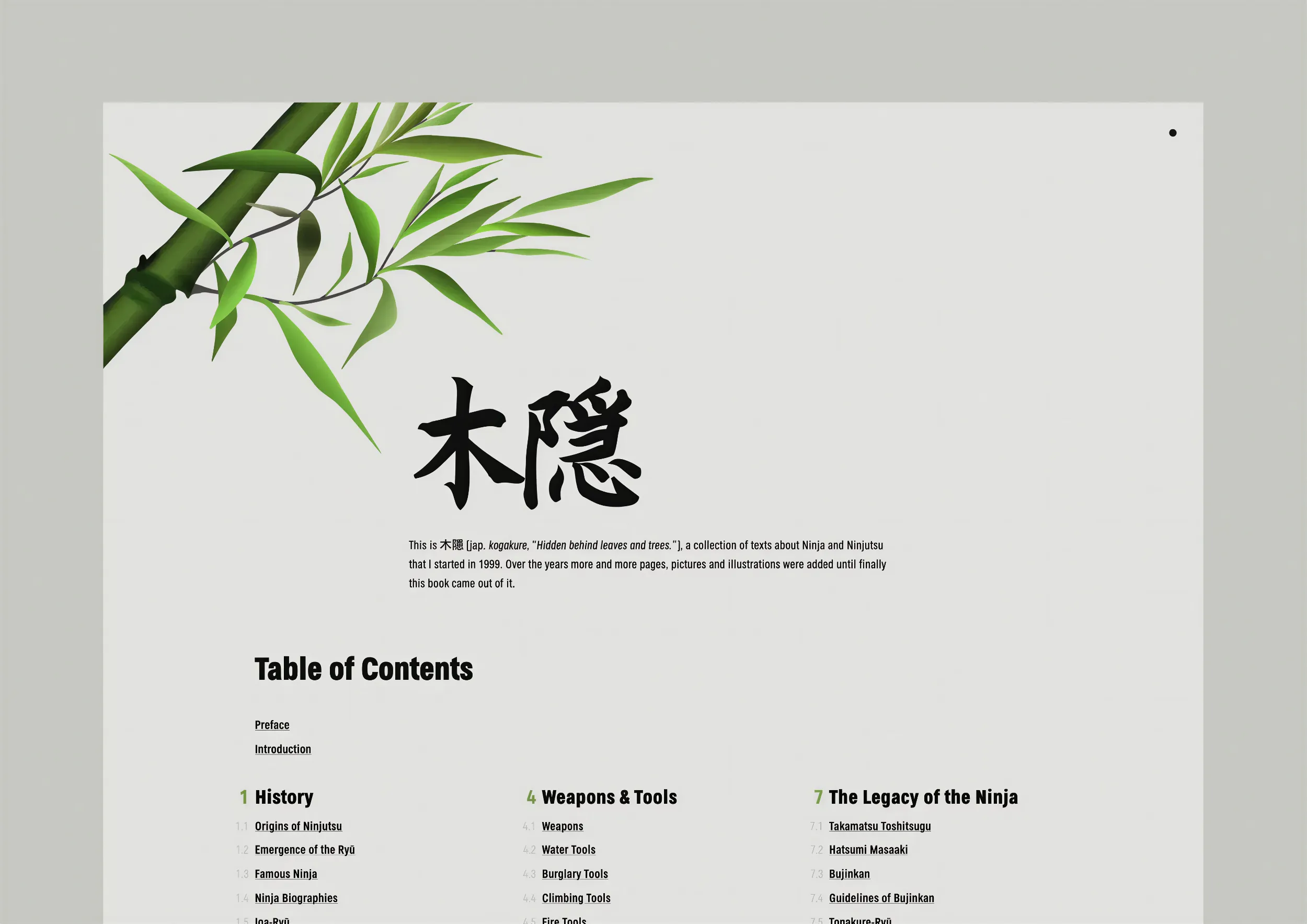 Ninjutsu Book homepage dark mode